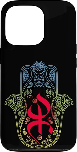 Vista 10 de Funda para iPhone 13 Pro Max Khamsa Amazigh Berber con símbolo de Yaz con colores vibrantes de la bandera