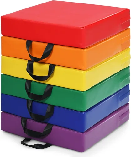 Vista 9 de KOTEK 6 cojines de suelo para niños de 15 pulgadas con asas, asientos circulares de espuma gruesa, asientos suaves y flexibles para aula, primaria