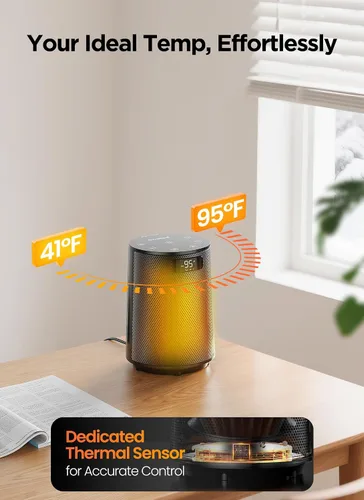 Vista 3 de GiveBest Calentador de espacio, calentadores eléctricos portátiles para uso en interiores con termostato y control remoto, oscilación de 70°