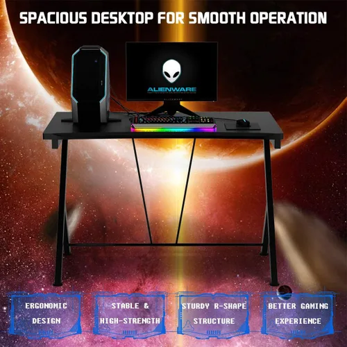Vista 5 de Tangkula Escritorio de computadora para juegos de 46 pulgadas, escritorio para computadora de oficina en casa, mesa de estudio para espacios