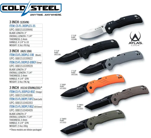 Vista 7 de COLD STEEL Engage AUS10A - Cuchillo plegable táctico con mango de 4.25 pulgadas con cierre Atlas de 3 pulgadas