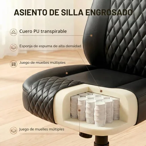 Vista 5 de GTPLAYER - Silla de oficina de piel sintética, silla de escritorio para el hogar con brazos abatibles, color negro Respaldo ergonómico, cojín