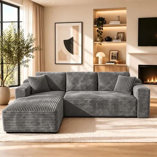 Vista 33 de WINBOY Sofás deshuesados en forma de L de 106 pulgadas para sala de estar, cómodo sofá modular de pana comprimido con bolsillo lateral, Chiase