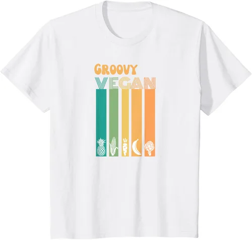 Vista 30 de Groovy Vegan Retro Vintage Cool Veggies 70 80 Flower Power Camiseta, Negro