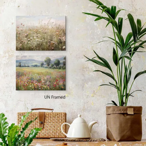 Vista 4 de QMWIDKL Arte de Pared Vintage de Flores Silvestres Pósters Botánicos Florales Retro Impresiones de Campo Campestre Pinturas de Paisaje Imágenes