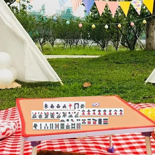 Vista 2 de Mahjong, juego de mahjong chino, 144 azulejos grabados, juego de viaje portátil para juego familiar/equipo, a partir de 9 años a adultos