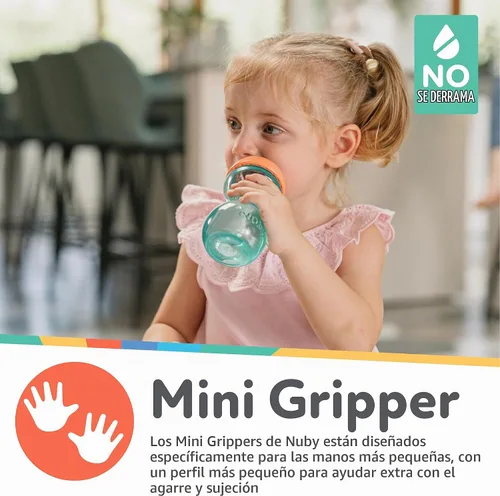 Vista 3 de Nuby Mini Gripper No-Spill Baby Sippy Cups with Soft Spout - (3 Pack) 6 oz - 6+ Months - Pink/Purple/Aqua