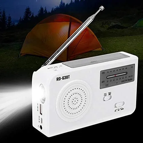 Vista 3 de Radio FM solar portátil, linterna LED de emergencia multifuncional de 3 vías, radio FM/AM y cargador de teléfono celular, perfecto para exteriores