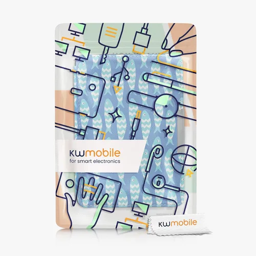Vista 7 de kwmobile Funda compatible con Amazon Kindle PaperWhite - Funda para lector electrónico - Azul pez pequeño/azul claro/blanco