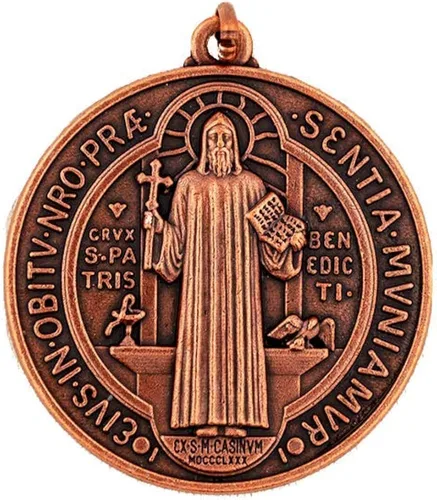 Vista 2 de Colgante de medalla de San Benedicto de bronce de 20in con medalla completa de bronce fundido con medalla de color liso