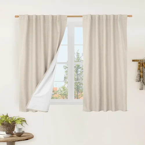 Vista 35 de LAMIT Cortinas opacas cortas de lino de 30 pulgadas para ventanas de cocina sobre el fregadero, cortinas de café texturizadas de lino marfil