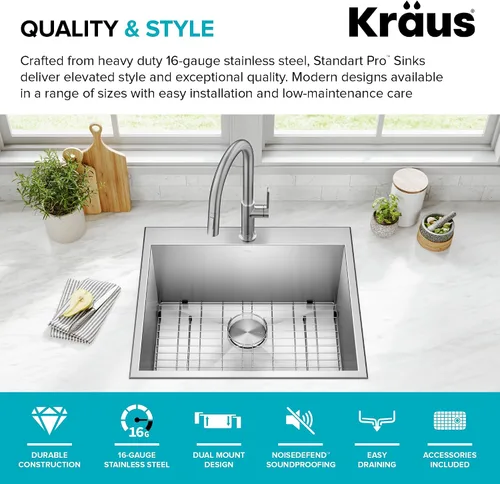 Vista 4 de Kraus KHT301-25 Standart PRO Kitchen Fregadero de Cocina de Acero Inoxidable, 25 Pulgadas