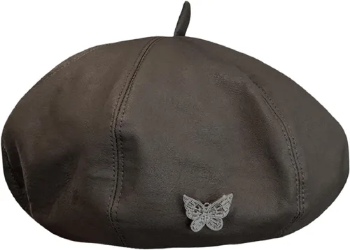 Vista 10 de MINGSEECESS Mujeres PU cuero francés negro boina sombrero Causal Beanie Hat Cinturón-marrón