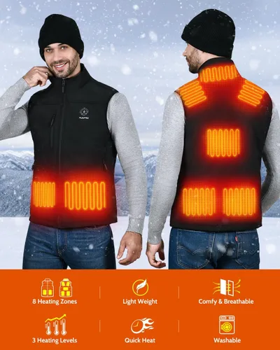 Vista 2 de FUNPRO Chaleco térmico para hombres y mujeres, chaleco de calefacción eléctrica resistente al viento, chaqueta deportiva sin mangas Softshell
