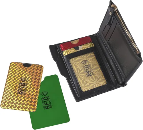 Vista 3 de Shudyear 10 fundas de bloqueo RFID para protección contra robo de identidad, papel de aluminio impermeable diseño delgado fácilmente en tu cartera