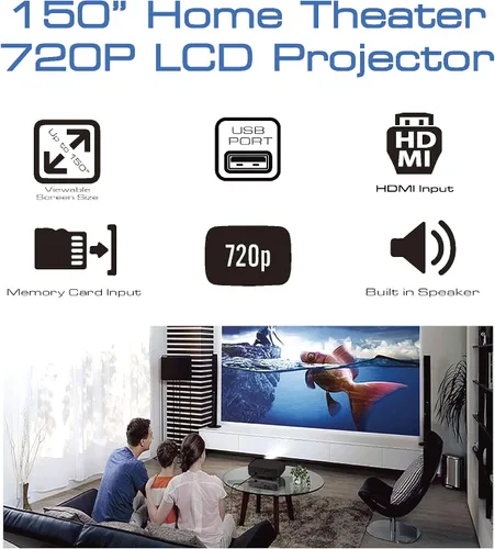 Vista 3 de Naxa NVP-2000 Proyector LCD de cine en casa de 150 pulgadas 720p con Bluetooth