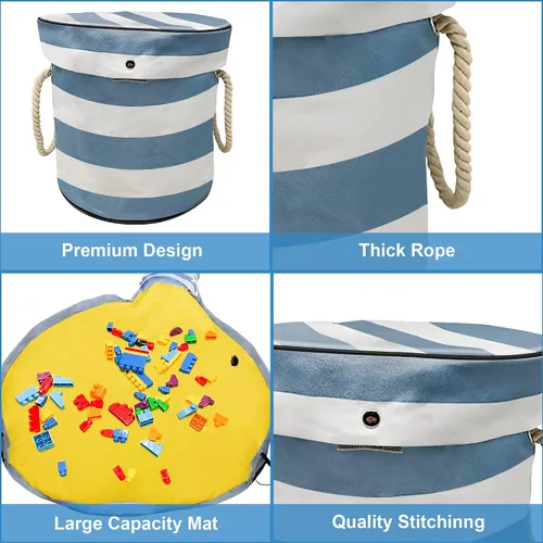 Vista 5 de Organizador de juguetes con tapete de juego y bolsas de malla para niños, contenedor de almacenamiento para sala de juegos de niños y niñas