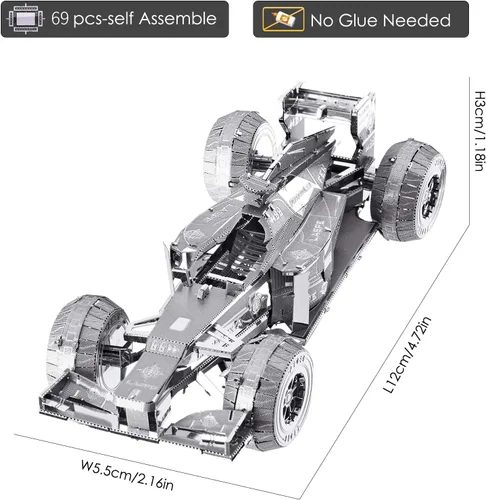Vista 4 de Piececool Rompecabezas de metal 3D, kits de modelo de coche de fórmula plateada, kits de autos de modelo de metal 3D para construir para adultos
