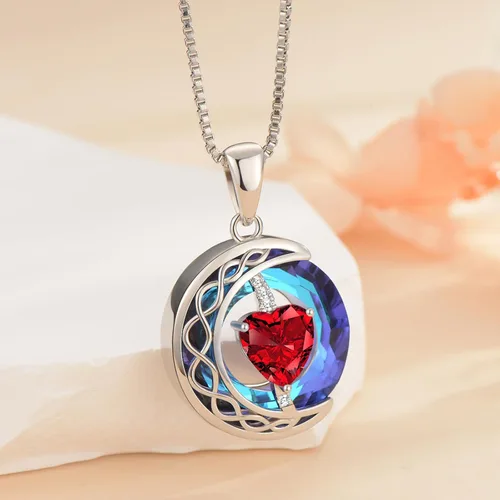 Vista 3 de LIANYU Collar para mujer, collar de zafiro azul, colgante de luna, plata de ley S925, colgante de cristal, regalos para esposa, novia, regalos