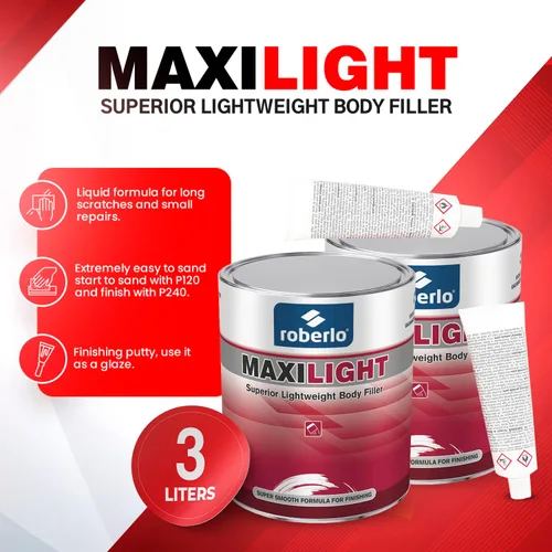 Vista 2 de Roberlo Maxilight - Relleno de cuerpo ligero superior, reparación de abolladuras y arañazos, perfecto en aluminio, acero, zinc, galvanizado y fibra