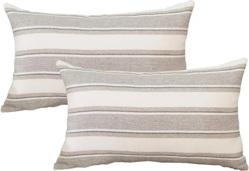 Vista 11 de Funda de almohada a rayas de lino sintético suave cuadrada decorativa con cremallera oculta para sofá, auto o dormitorio 12" x 12" Negro y blanco