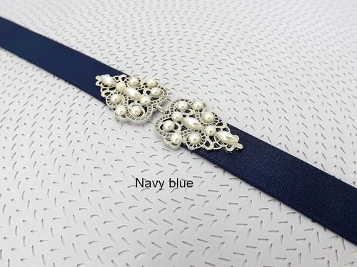 Vista 7 de Black Elastic Silver Jeweled Pearl Dress Belt, Sizes XS to 3XL