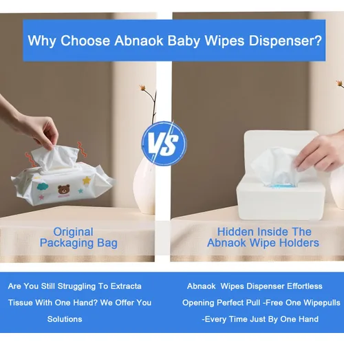 Vista 2 de Abnaok Dispensador de toallitas húmedas para bebés, caja de pañuelos húmedos con tapa de diseño de sellado, soporte para toallitas húmedas portátil