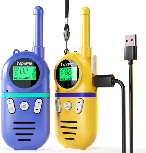 Vista 17 de Inspireyes Walkie Talkies para niños recargables, juguetes para niños y niñas de 3 a 12 años, paquete de 2 radios bidireccionales de largo alcance