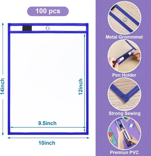 Vista 2 de Nezyo Bolsillos de borrado en seco, soportes de plástico para boletos de trabajo, bolsillos para pedidos, fundas transparentes, carpetas de boletos