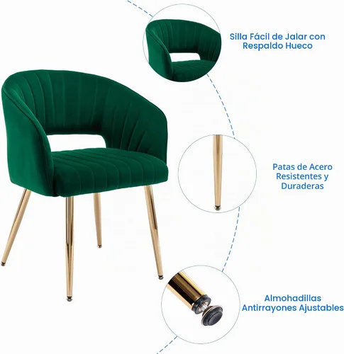 Vista 7 de KCC Silla de escritorio moderna de terciopelo Silla de acento tapizada Sillas capitoné Sillas de comedor Sillas de tocador Sillas laterales con Verde