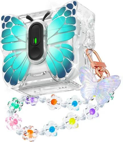 Vista 22 de R-fun Funda para AirPods Pro 2 Butterfly Artistry - Tapa desplegable automática y función de soporte, protección de grado militar de 360°