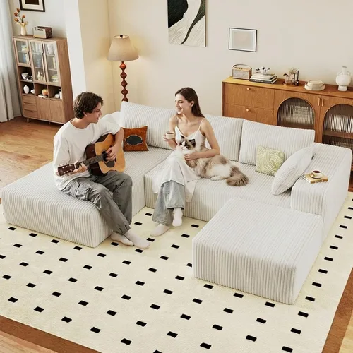 Vista 19 de Sofá seccional Cloud de 96 pulgadas, sofá deshuesado para sala de estar, sofá modular con asiento profundo, sofá de pana cómodo y esponjoso con Negro