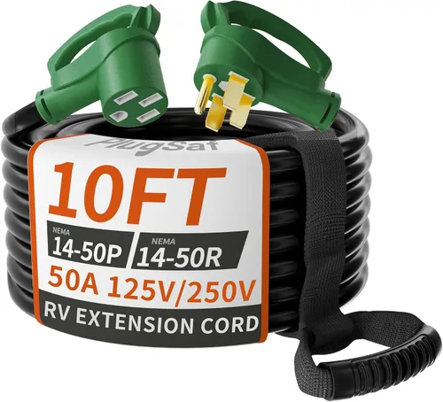 Vista 8 de PlugSaf NEMA 14-50P/14-50R 3 pies 50 Amp cable de extensión RV/EV para exteriores con mango de agarre, cable de alimentación RV STW flexible de 4