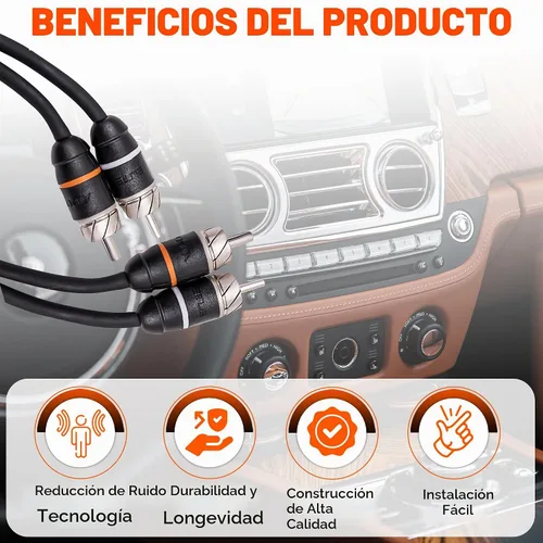 Vista 5 de Elite Audio Serie Premium 1.5 pies. Cable RCA de audio para auto de 2 canales – Blindado doble, cobre libre de oxígeno, cable de audio reductor