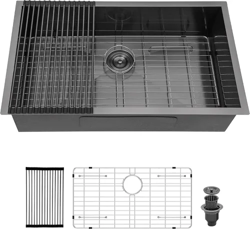 Vista 33 de Logmey - Fregadero de barra de acero inoxidable de 13 pulgadas, fregadero de cocina empotrado para barra de calibre 16, cuenco individual de 9