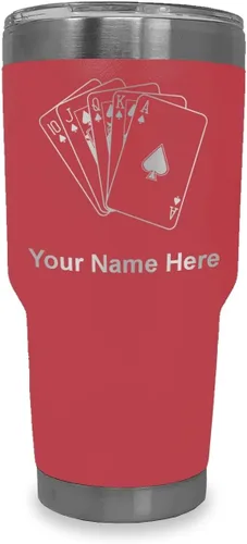 Vista 38 de LaserGram Vaso aislado al vacío de 20 onzas, tarjetas de póquer Royal Flush con grabado personalizado incluido (negro)