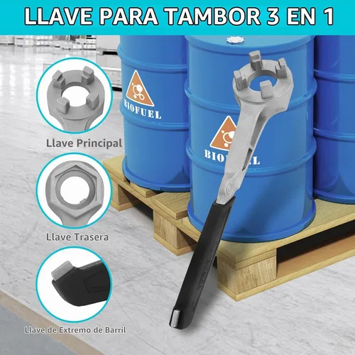 Vista 3 de DURATECH Llave de tambor de aluminio, llave 3 en 1, herramienta abridor de barril para abrir tambor de 10, 15, 20, 30, 55 galones, se adapta a tapas