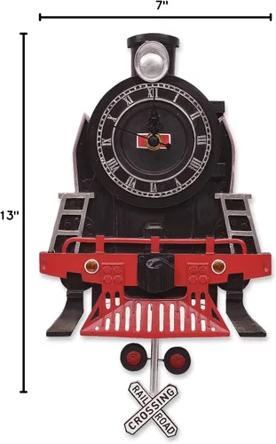 Vista 3 de Mark Feldstein & Associates Reloj de pared con péndulo de tren de motor de vapor vintage de resina, 13 pulgadas