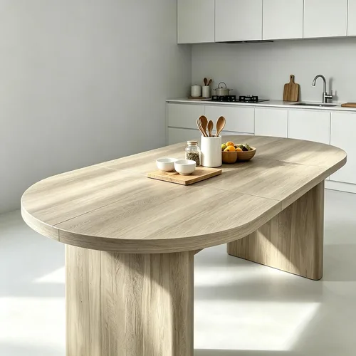 Vista 9 de Mesa de comedor ovalada de madera para 4-8 con base de pedestal doble, muebles de cocina