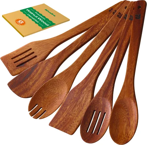 Vista 9 de Riveira Cucharas de madera de bambú para cocinar, 3 piezas, espátula de madera esencial para apartamento, cuchara antiadherente, juego de utensilios