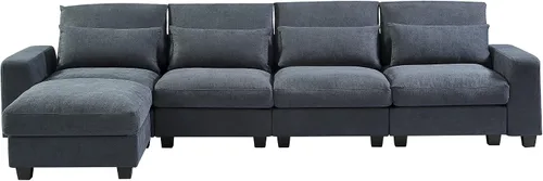 Vista 84 de Sofá modular moderno en forma de U de 115 pulgadas, juego de sofás tapizados grandes con asiento de almacenamiento, sofá cama convertible con diván
