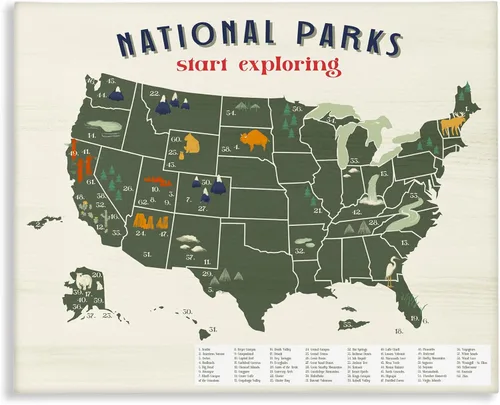 Vista 10 de Stupell Industries Mapa de parques nacionales con llave numerada de Estados Unidos, placa de pared diseñada por Daphne Polselli, 10 x 15 pulgadas