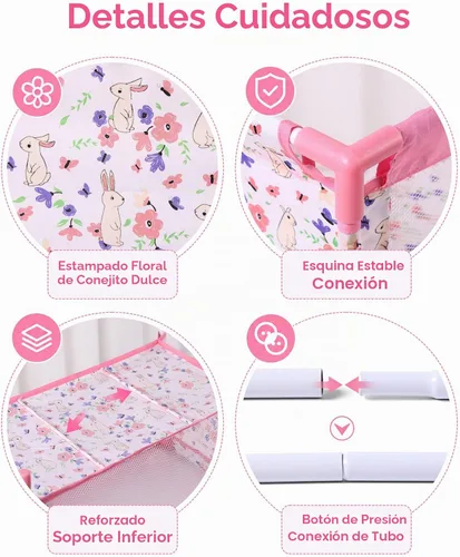 Vista 4 de Cuna para Muñecas Bebé Reborn, Cama de Muñeca para Bebés de 18 Pulgadas, Cuna de Juguete Extraíble para Corralito de Muñecas de Bebé, Accesorios