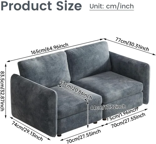 Vista 2 de Guyii Sofá Loveseat grande de 2 piezas, moderno asiento doble con cojines profundos, sofá convertible de 2 plazas para sala de estar, espacio