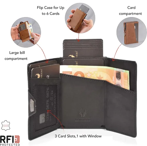 Vista 5 de DONBOLSO Billetera Flip I Slim Wallet con funda abatible I Tarjetero para hasta 10 tarjetas, Negro Vintage, Vintage