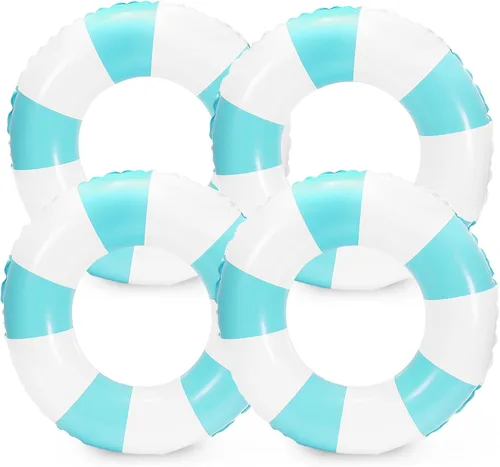 Vista 16 de Whaline Flotador inflable de natación de 4 piezas, anillo de natación a rayas, divertido estampado para piscina, tumbona, tubo para verano