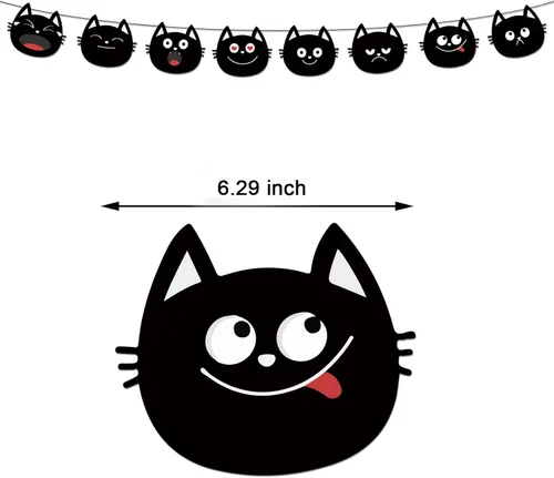 Vista 4 de Decoración de fiesta temática de gato, juego de suministros de fiesta de cumpleaños de gato negro, incluye fondos de gato negro de 5 x 3 pies