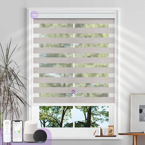 Vista 18 de Persianas motorizadas de cebra para ventana: Astomi - Persiana enrollable sin cordón con control remoto, persianas inteligentes funciona con Google