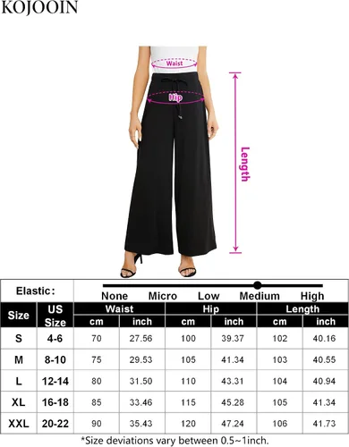 Vista 7 de KOJOOIN Pantalones de pierna ancha para mujer, talla grande, pantalones palazzo con vuelo, cintura alta, elásticos, pantalones largos con cordón