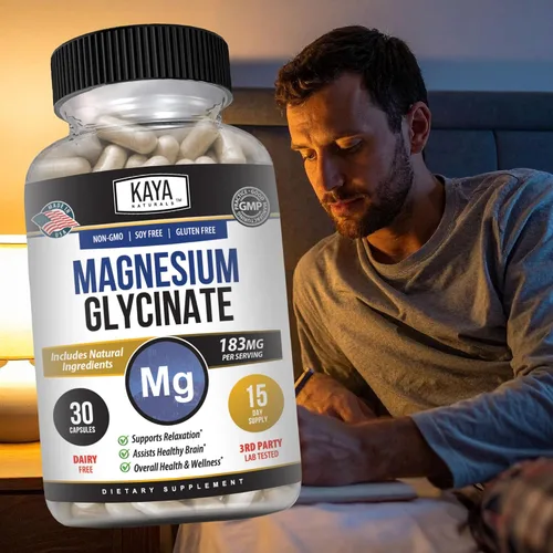 Vista 8 de Kaya Naturals Glicinato de magnesio 183 mg por cápsula, quelado para una máxima absorción, sin OMG, sin gluten, lácteos y soja, apoya la salud